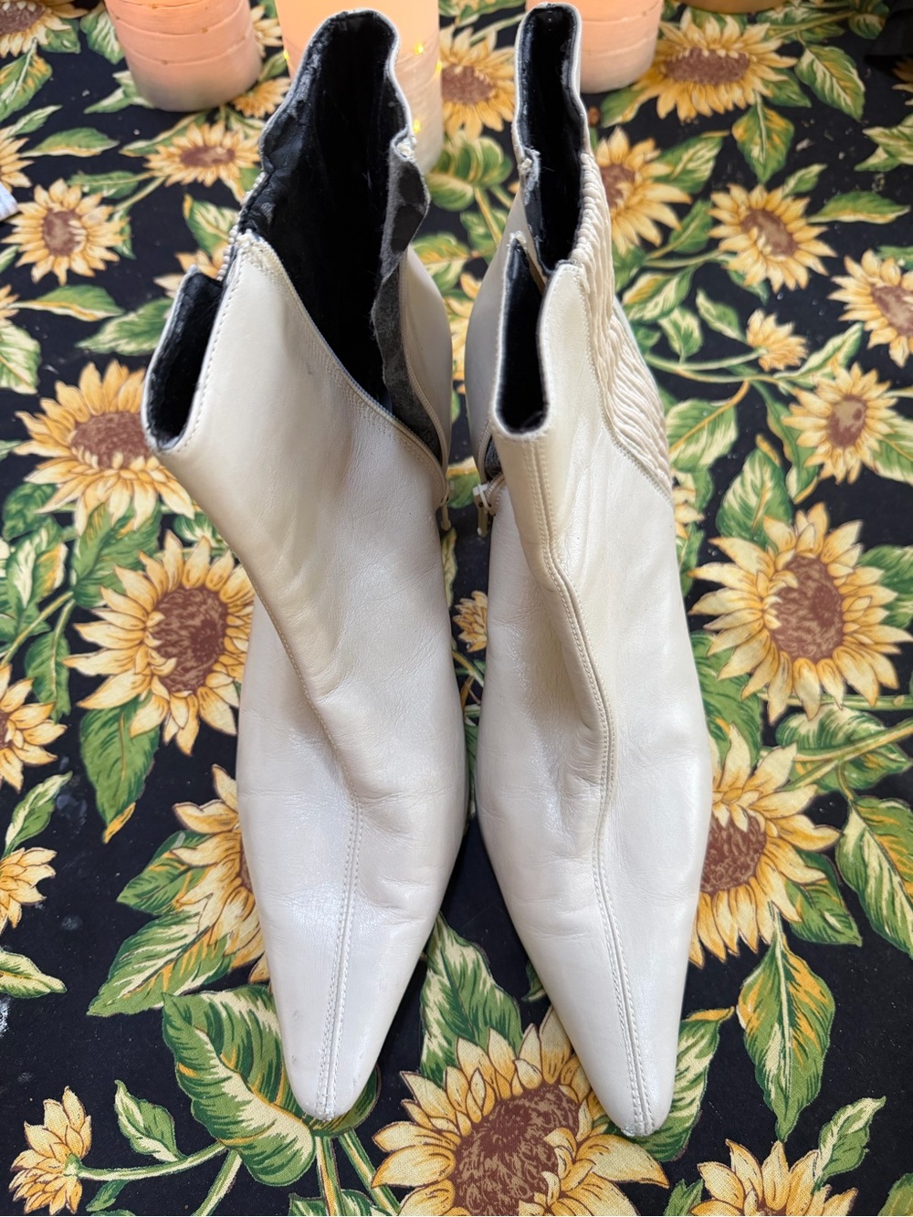 Tuscan Republic Cream Pointed-Toe Leather Ankle Booties